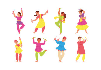 Colorful Energetic Navratri Celebration Dance Illustration Set