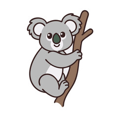 Cute cartoon koala bear clinging to a tree branch vector clip art design on transparent background © IsratJahan