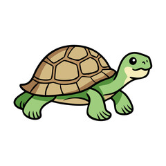Illustration of a cute cartoon turtle reptile pet animal with brown shell on transparent background