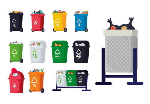 Colorful Urban Recycling Trash Container Garbage Sorting Illustration Set