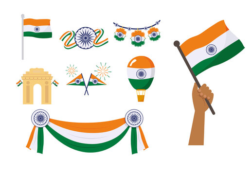 Orange Green Ashoka India Festival Celebration Stickers Set