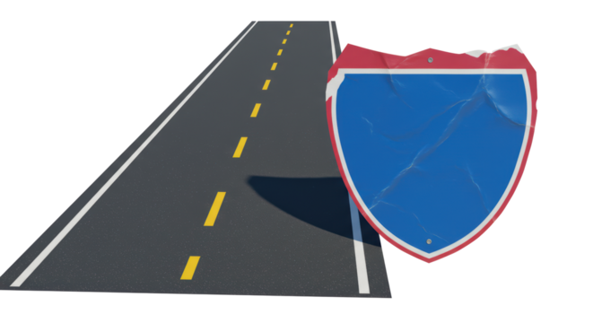 Isolated Empty Highway Road with Road Shield Sign