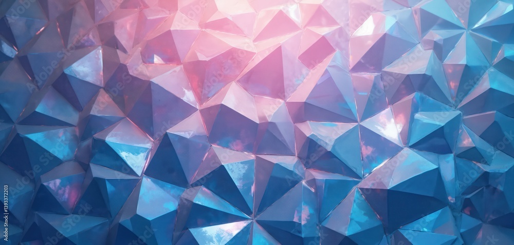 Poster abstract geometric pattern with shimmering triangles. shades of blue and pink create iridescent shin