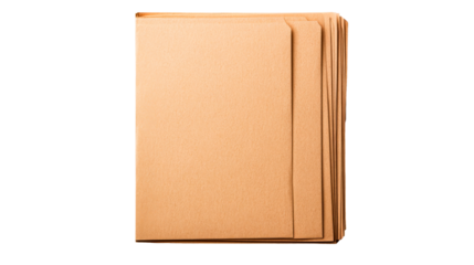 Stack of brown file folders on black backdrop, cut out transparent