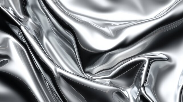 Wrinkled Cloth Silver Chrome Surface with Glossy Reflections