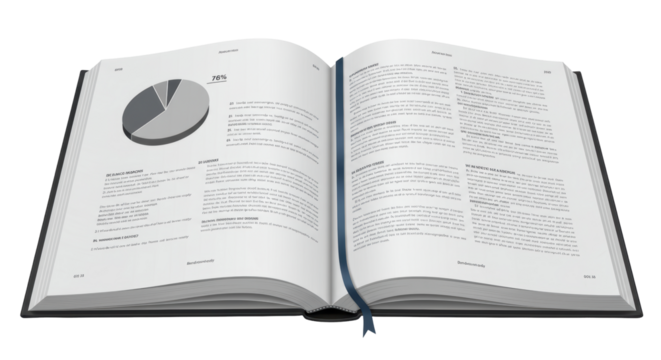 Isolated Open Book with Statistics Charts Data Analysis