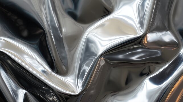 Close-up of Reflective Chrome Surface with Wrinkled Texture
