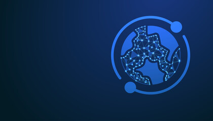 Low Poly Global Icon Background. Word globe icon design with neon lighting color concepts. Neon globe icon