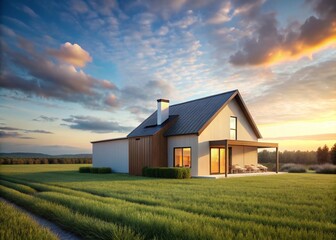 Obraz premium Tranquil Rural Retreat A Minimalist Home Nestled in Picturesque Rolling Hills Capturing the Essence of Country Living