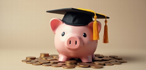 A whimsical piggy bank wearing a graduation cap, symbolizing savings for education and financial planning for students.