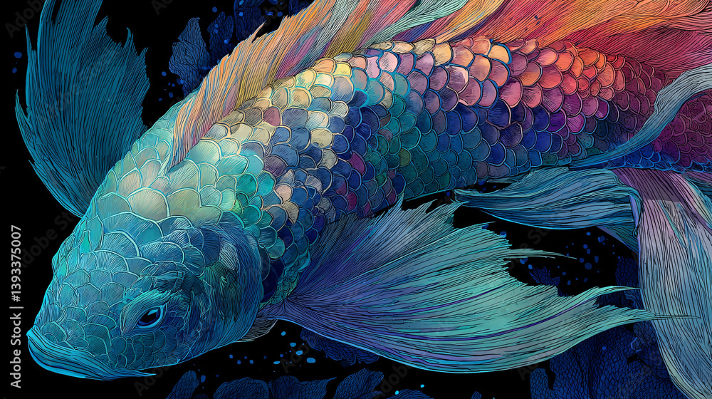 Poster a mermaid whose scales shift colors depending on how deep she is and the waters temperature.