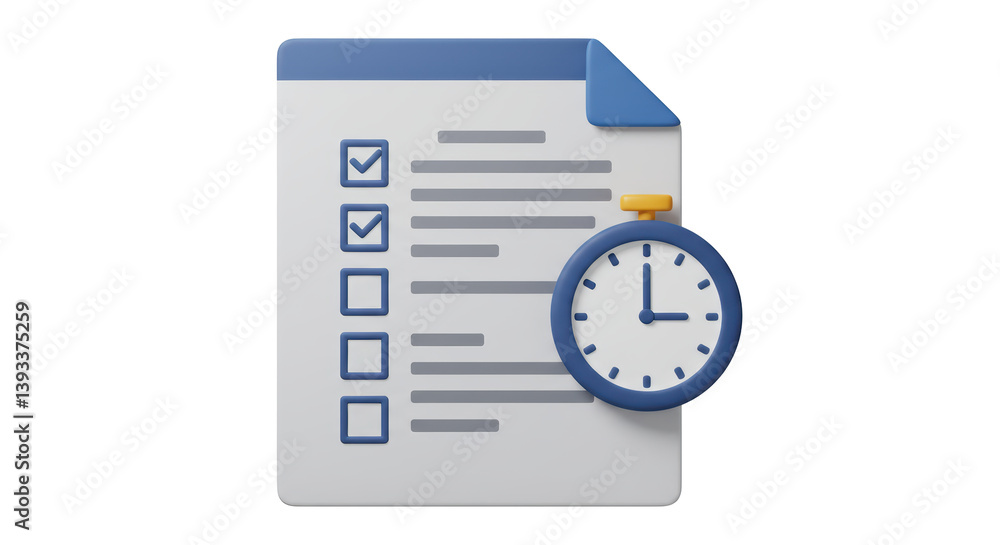 Poster isolated checklist with timer productivity management concept