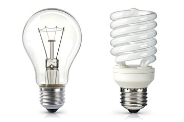 Incandescent and fluorescent light bulbs isolated on white background