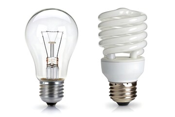 Incandescent and fluorescent light bulbs isolated on white background