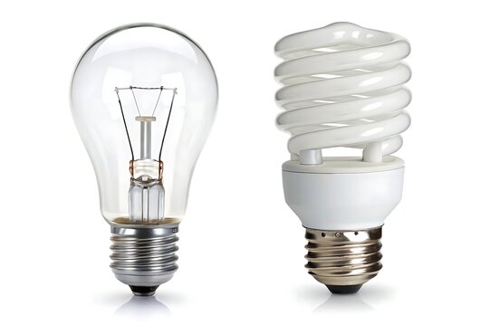 Incandescent and fluorescent light bulbs isolated on white background