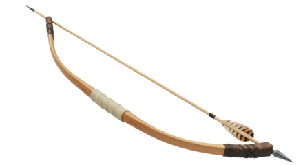 Isolated Traditional Wooden Bow and Arrow