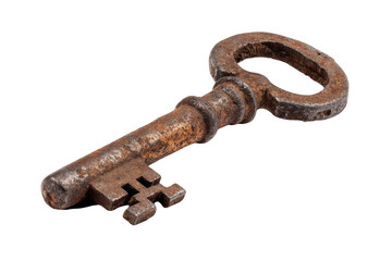 Obraz premium An old, rusty key isolated on a white background, png