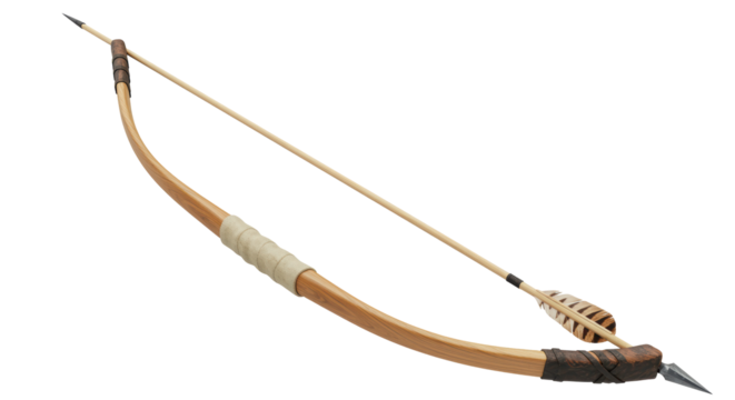 Isolated Traditional Wooden Bow and Arrow