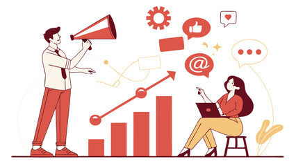 Marketing Team Promoting Business Growth Using Megaphone And Online Engagement