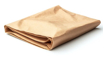 A folded brown kraft paper sandwich wrapper with visible creases, simple and eco-friendly design, ultra-realistic, isolated on solid white background.