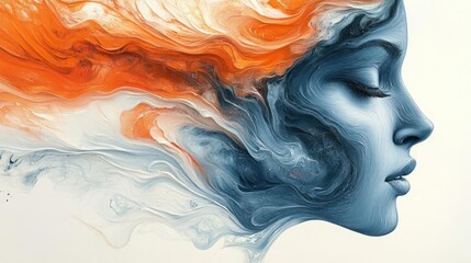 Abstract female portrait, fluid paint swirls