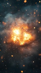 Naklejka premium A fiery explosion of light and debris in a dark environment