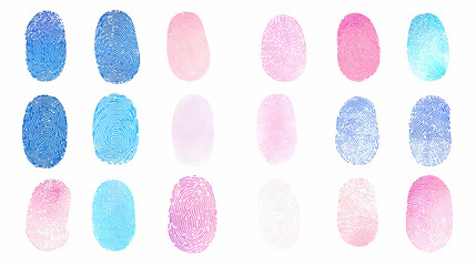 Colorful Fingerprint Prints on White Background