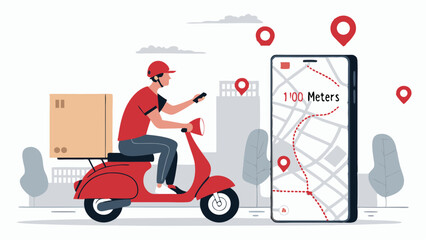 Fast Delivery Service Concept With Scooter And Navigation App Illustration