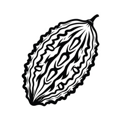 Bitter Melon Silhouette, Abstract Fruit, Black and White Food Illustration, Vegetable