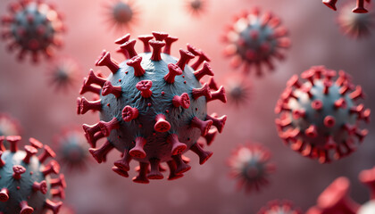 Obraz premium Virus illustration depicting microorganisms in detail on pink background.