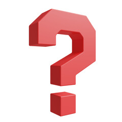 Plastic red blocky squared 3d question mark. 3d render icon illustration isolated on white background