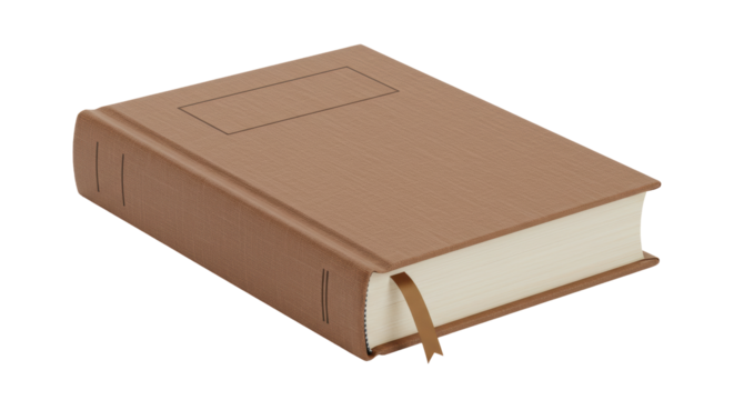 Isolated Brown Hardcover Book with Bookmark and Textured Surface