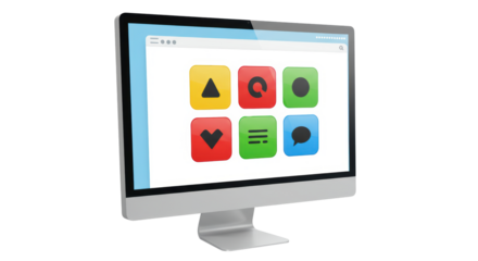 Isolated Computer Monitor Displaying Colorful Application Icons