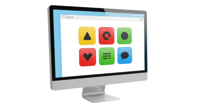 Isolated Computer Monitor Displaying Colorful Application Icons