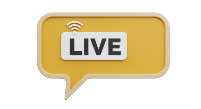 Isolated Yellow Speech Bubble with LIVE Text and Wifi Symbol for Streaming