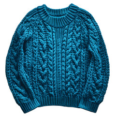 Chunky Teal Cable Knit Sweater Isolated on Transparent Background