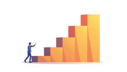 Businessman climbing geometric staircase, symbolizing professional growth