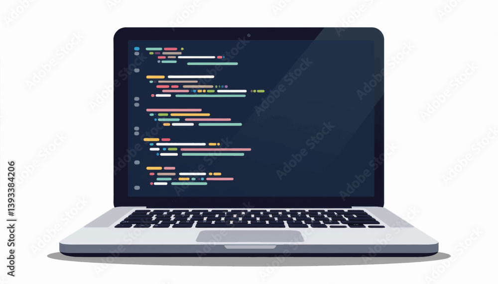 Aufkleber open laptop displaying colorful code interface, digital creativity