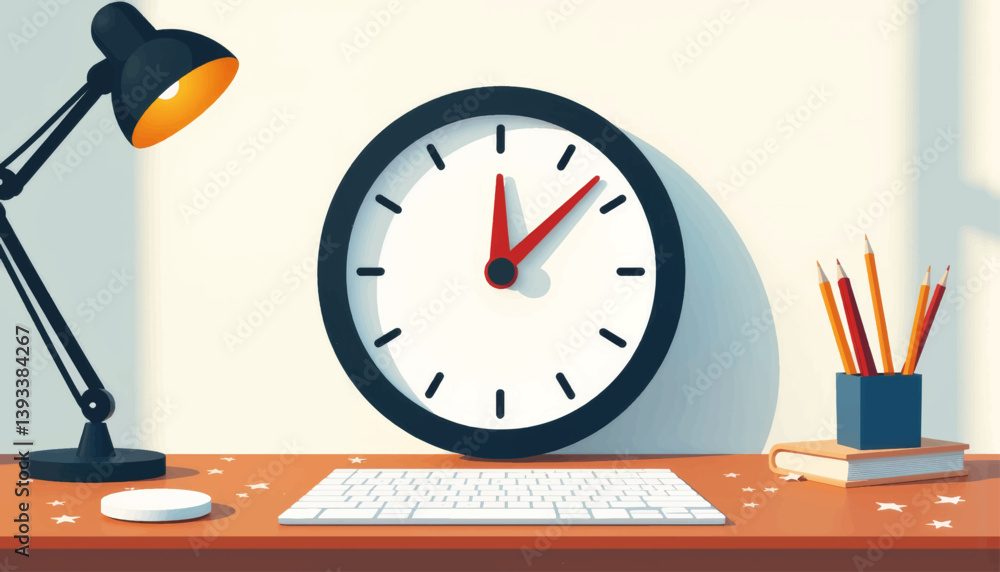 Poster abstract geometric clock representing time management on desk, productivity