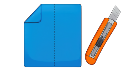 Isolated Blue Paper Sheet with Dashed Line and Orange Cutter