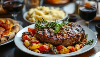 A Delicious Plate of Grilled Steak with Accompaniments Displayed