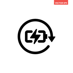 Single black battery recharge line icon, simple charging power cycle flat design pictogram vector for app ads web banner button ui interface elements isolated on white background