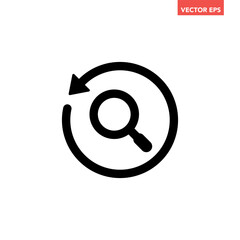 Black single magnifying glass sync line icon, simple repeat search flat design vector pictogram, infographic vector for app logo web button banner ui ux interface elements isolated on white background