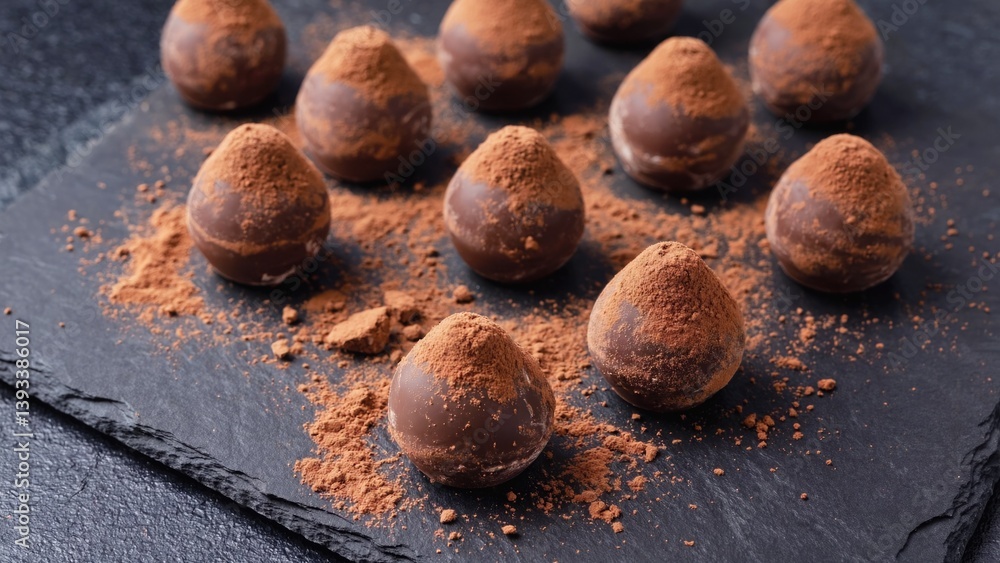 Poster a group of colorful chocolate balls arranged neatly on a table
