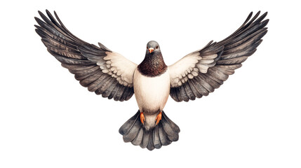 Obraz premium Pigeon mid-flight, wings spread, plumage detailed, wildlife avian beauty, cut out transparent