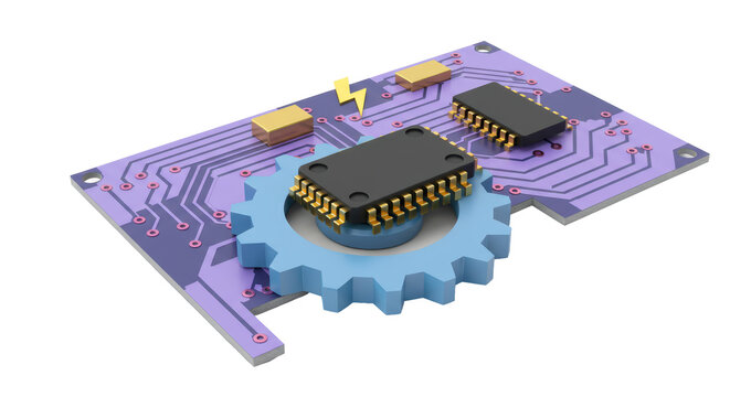 Isolated Circuit Board with Chip and Gear