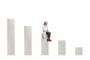 Doctor sitting on a bar chart column