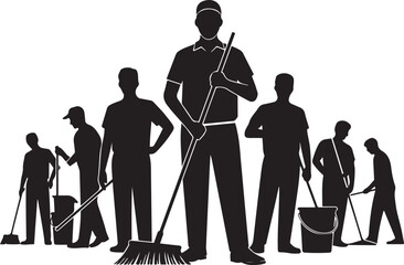 Silhouette of a Cleaning Crew at Work