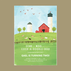 Farm Animals Kids Birthday Invitation © printdiyparty@gmail