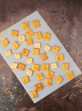Homemade Cheese Crackers on Parchment Paper